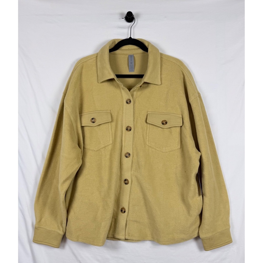 NWT Performance Apparel Fleece Shacket M Gold Button Front Pockets Warm Layering